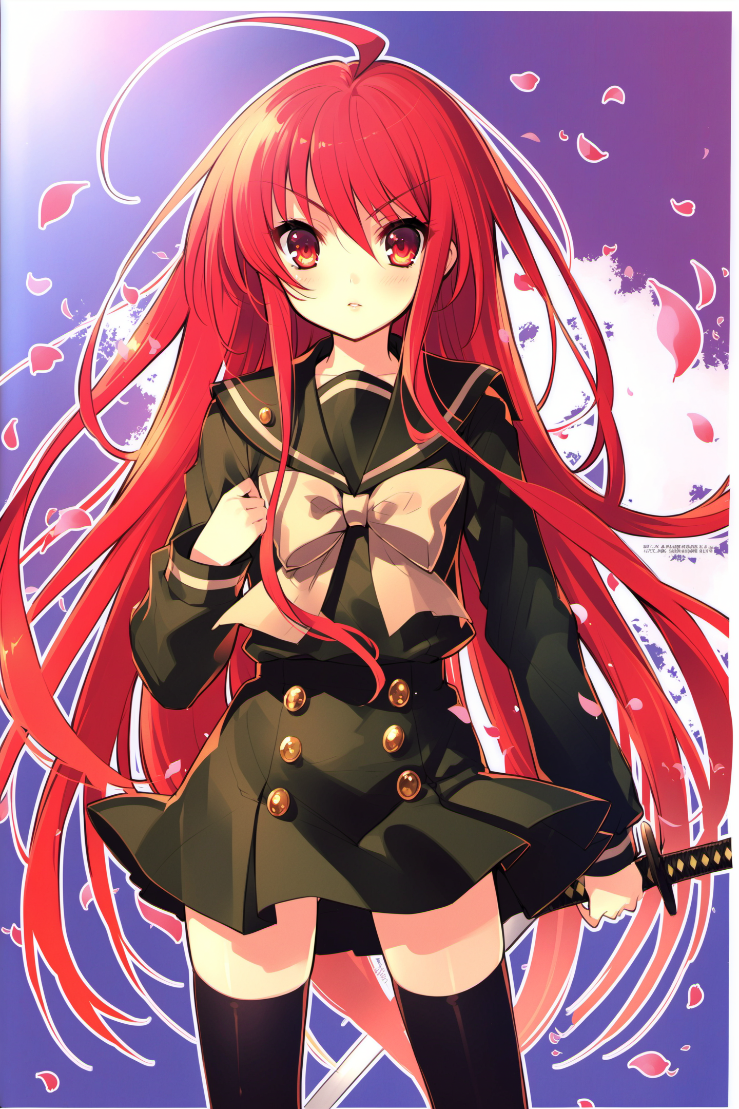 28058-3634617662-shana,1girl,long hair,weapon,thighhighs,red hair,sword,school uniform,red eyes,solo,zettai ryouiki,pendant,alastor (shakugan no.png